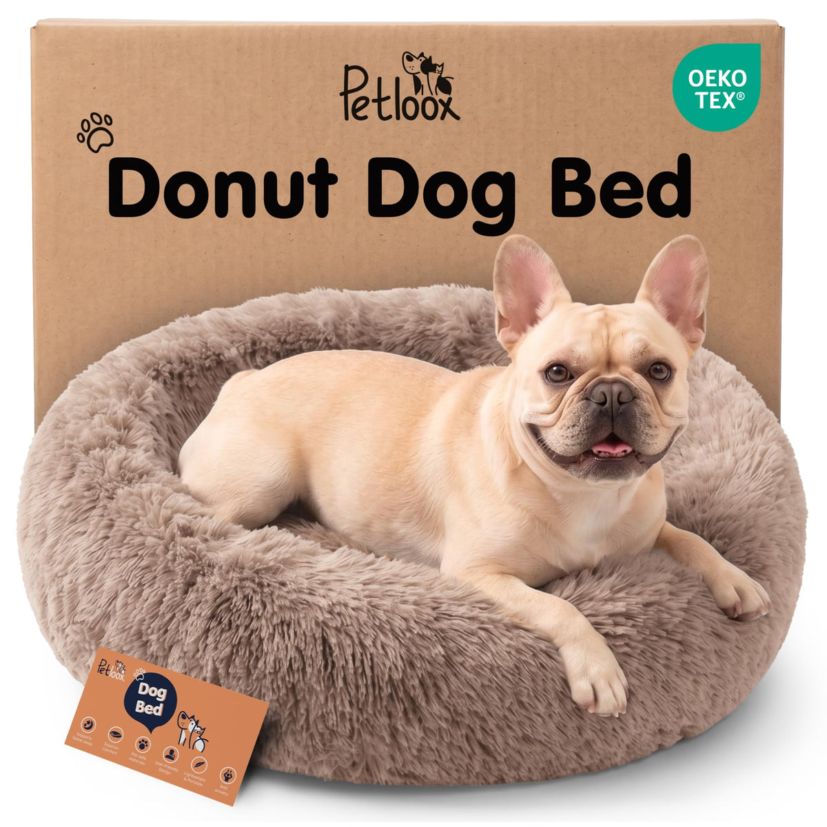 Calming Donut Dog Bed for Small Dogs, Round Dog Bed for Medium & Large Dogs