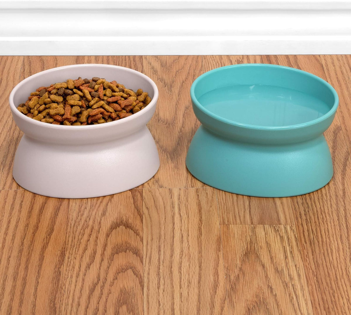 Kitty City Elevated Cat Bowls (Set of 2), Whisker-Friendly Raised Cat Food & Water Dishes, Modern Pedestal Design, Dishwasher Safe, 6.5 oz Each – Teal & Light Pink