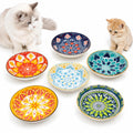 Ceramic Cat Bowls Set of 6 - Colorful Cute Shallow Cat Dishes - Great for Multi-Pet Homes - 5.6 Inch, Whisker Friendly and Wide - Microwave & Dishwasher Safe - 5.3 oz (185 ml)