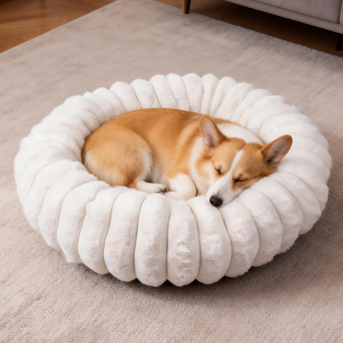 Donut Small Dog Bed Round Calming Kitten & Puppy Bed,20in White