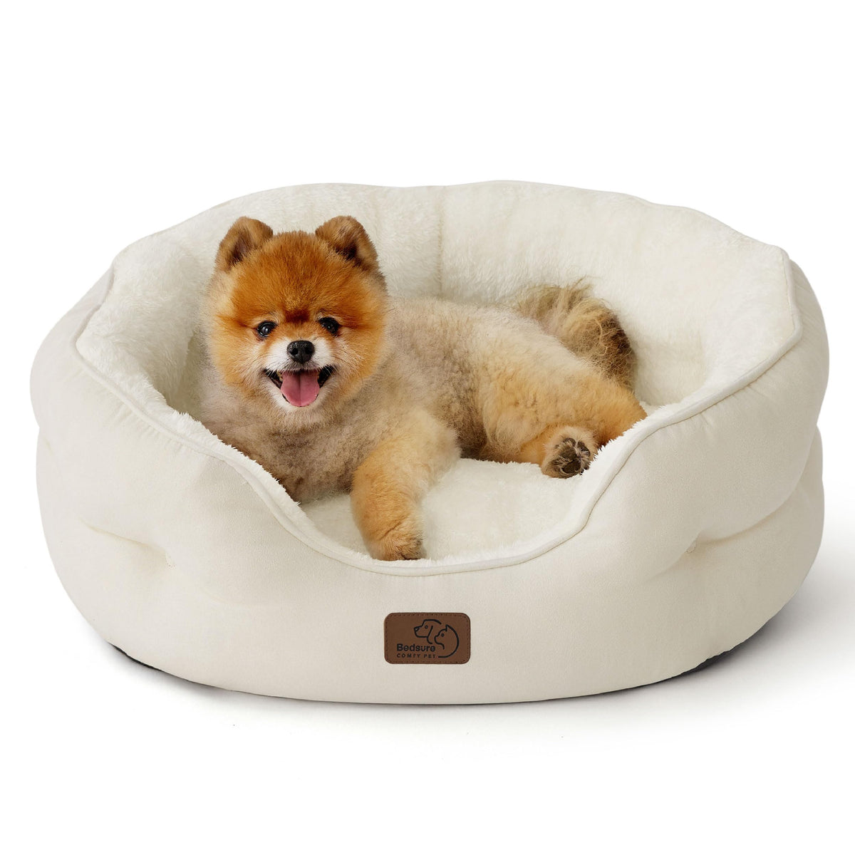 Bedsure Small Dog Bed Washable,Round Cat Beds for Indoor Cats,20in Ivory