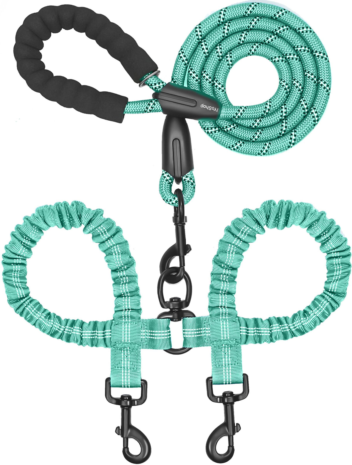 iYoShop Double Dog Leash, 360° Swivel, No Tangle, Large, 25-150 lbs, Black