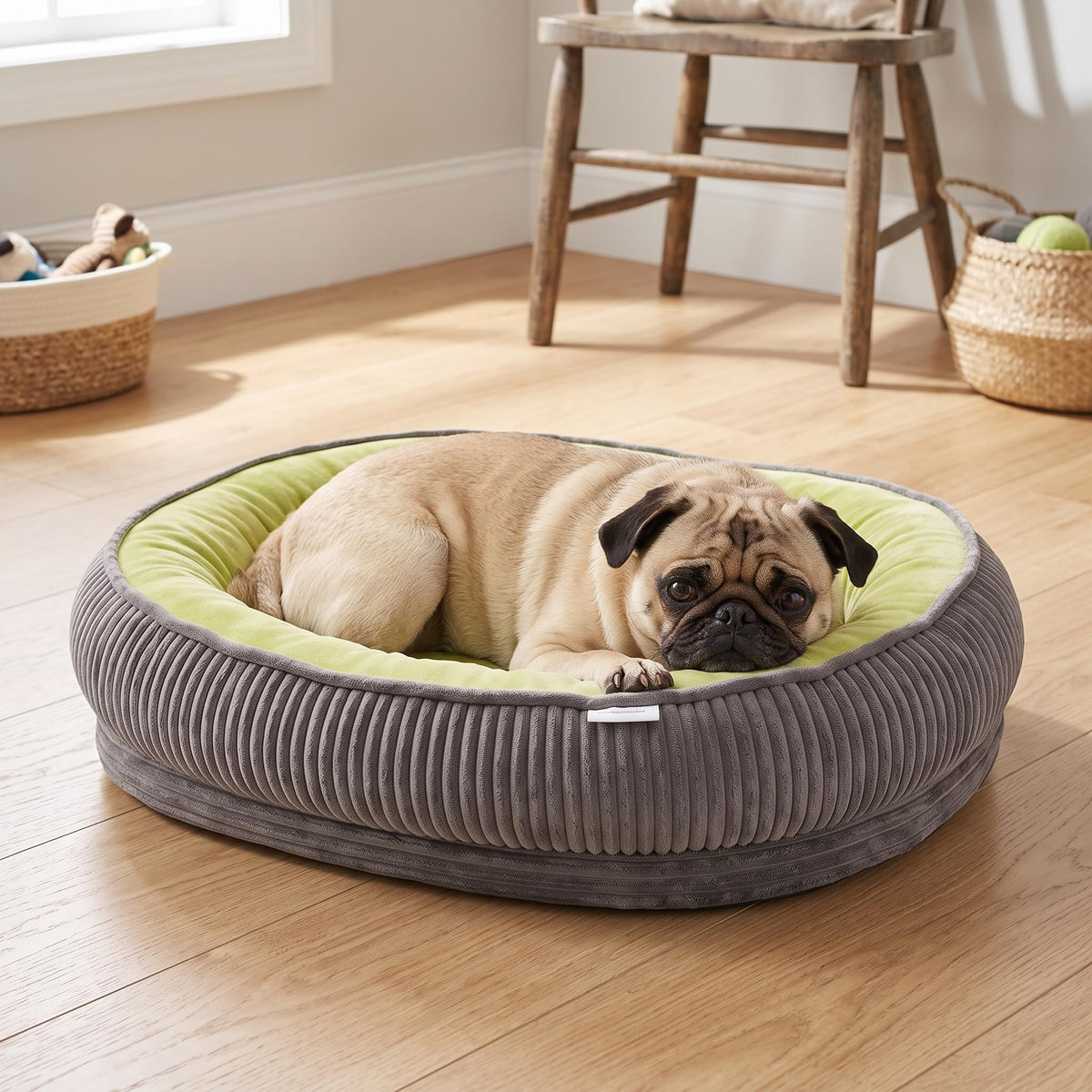 Calming Dog Bed for Small Dogs, Velvet Corduroy Washable Donut Pet Bed