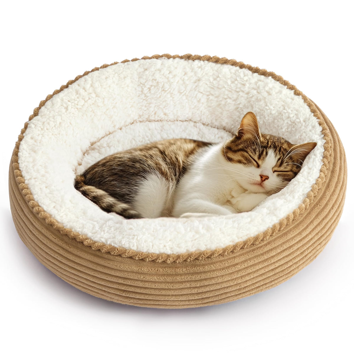 Love's cabin Round Donut Cat and Dog Cushion Bed, 20in Pet Bed for Cats or Small Dogs, Anti-Slip & Water-Resistant Bottom, Soft Durable Fabric Pet beds, Washable Luxury Cat Dog Bed Lavender Stripe