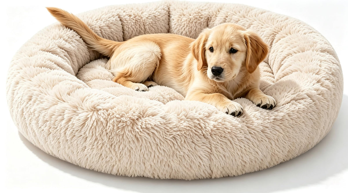 Calming Donut Dog and Cat Bed for Indoor Cats, Anti-Anxiety Round Fluffy Soft Washable Small Pet Bed for Puppy and Kitten, Warming Comfortable Luxury Anti-Slip Waterproof Mute Base 20in Gray
