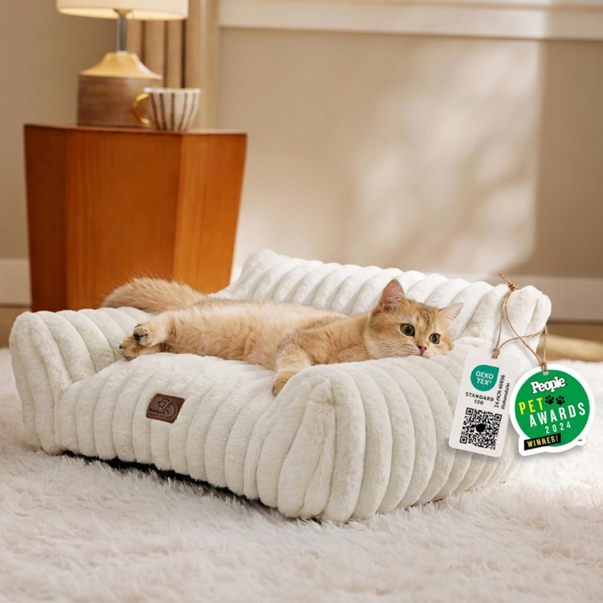 Bedsure ComfyFleece® Shown on TV Fluffy Cute Cat Couch for Pets,24in Cream