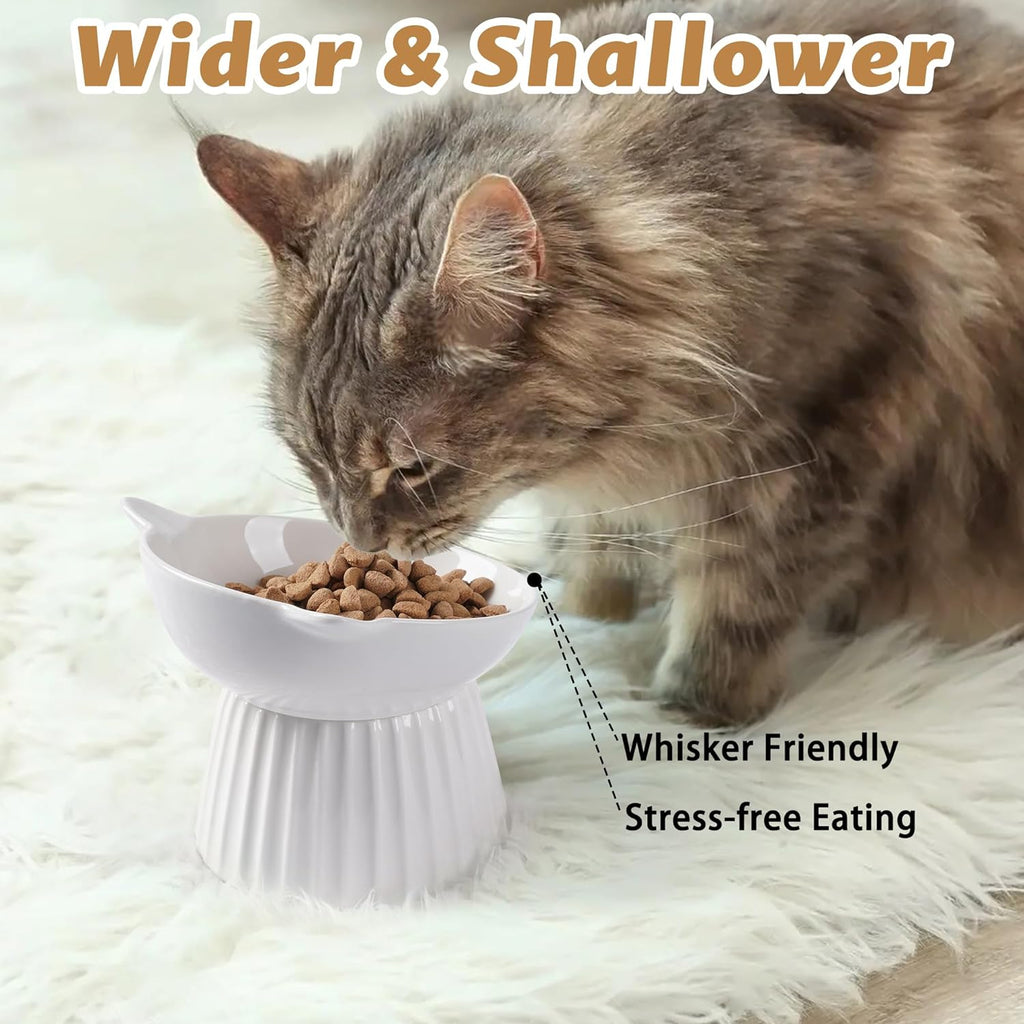 Ceramic Raised Cat Bowl，Tilted Raised Cat Bowl Anti Vomit Cat Bowls for Indoor Cats Whisker Friendly Pet Feeder for Cats Puppies, Microwave and Dishwasher Safe