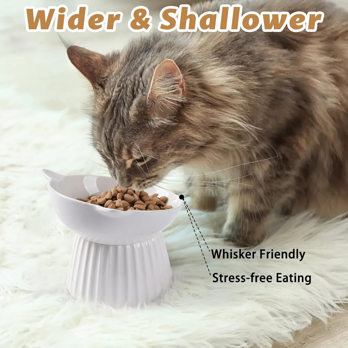 Ceramic Raised Cat Bowl，Tilted Raised Cat Bowl Anti Vomit Cat Bowls for Indoor Cats Whisker Friendly Pet Feeder for Cats Puppies, Microwave and Dishwasher Safe