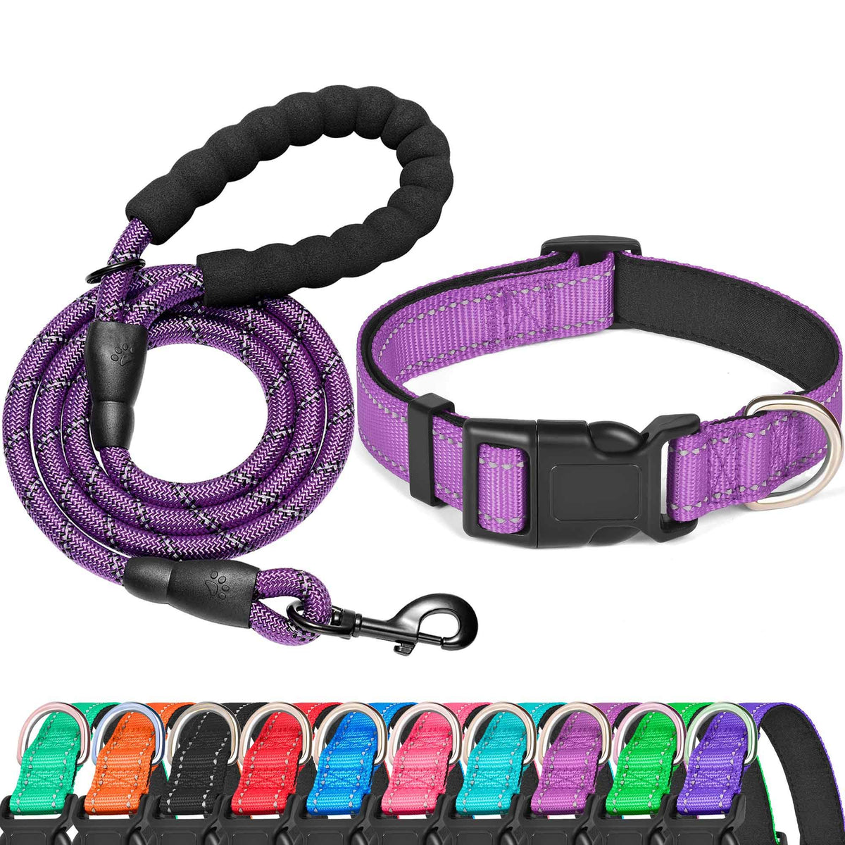 Ladoogo Reflective Dog Collar Padded with Soft Neoprene, Medium, Turquoise
