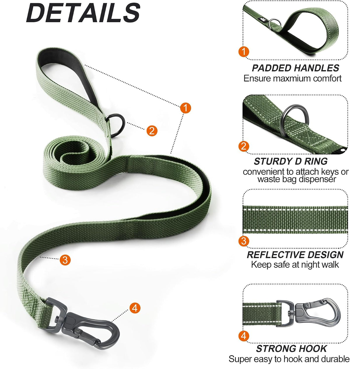 Twoear 6FT 1IN Heavy Duty Dog Leash for Large Dogs with 2 Padded Handles