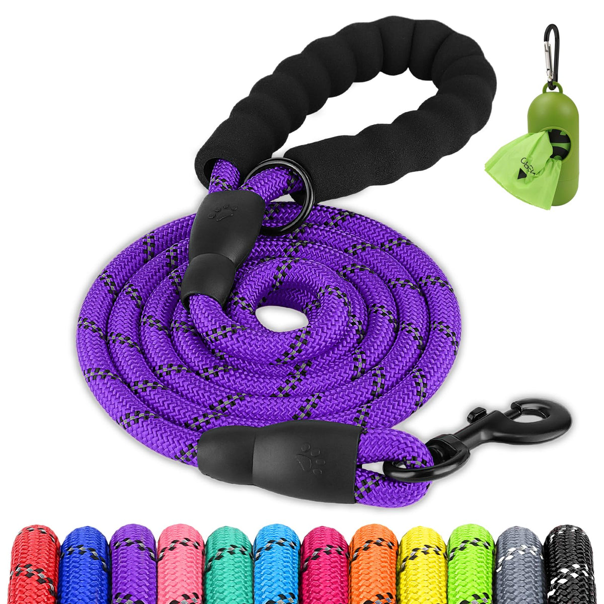 Joytale Rope Dog Leash for Medium Large Dogs, Padded Handle, 6FT, Black