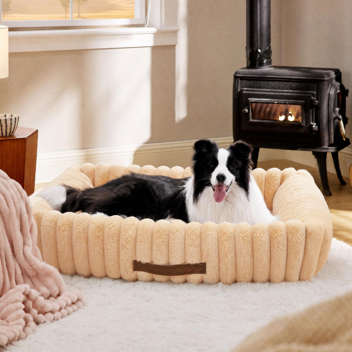 Bedsure ComfyFleece® Cute Dog Bed for Small Medium Dogs Washable,25in Cream