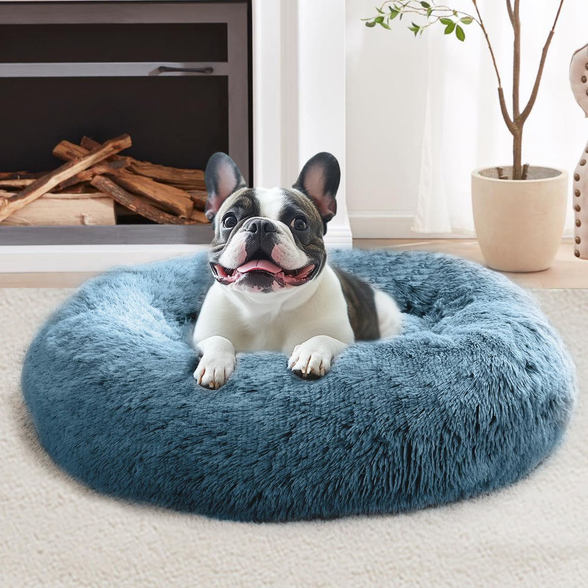JOLLYVOGUE Small Dog Bed, Calming Dog Beds for Small Dogs & Indoor Cats - 20 Inches Donut Washable Cat Bed for Kittens & Puppies, Round Fluffy Plush Faux Fur Pet Beds(Smoke Grey)