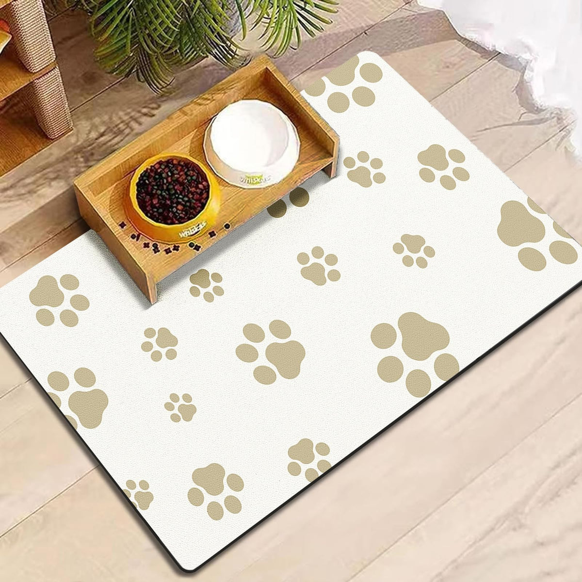 18"×30" Dog Food Mat-Absorbent Dog Mat for Food and Water, No Stains Quick Dry Cat Food Bowl Mat with Footprints for Messy Drinkers,Dark Grey