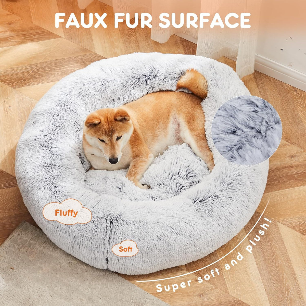 Sweetcrispy Large Dog Bed for Indoor, Calming Donut Bed for Dogs and Cats