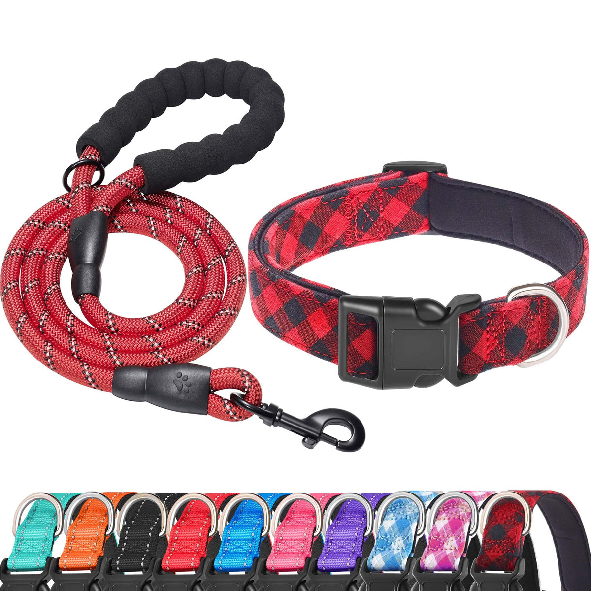 Ladoogo Reflective Dog Collar Padded with Soft Neoprene, Medium, Turquoise