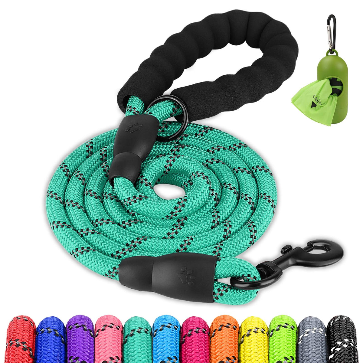 Joytale Rope Dog Leash for Medium Large Dogs, Padded Handle, 6FT, Black