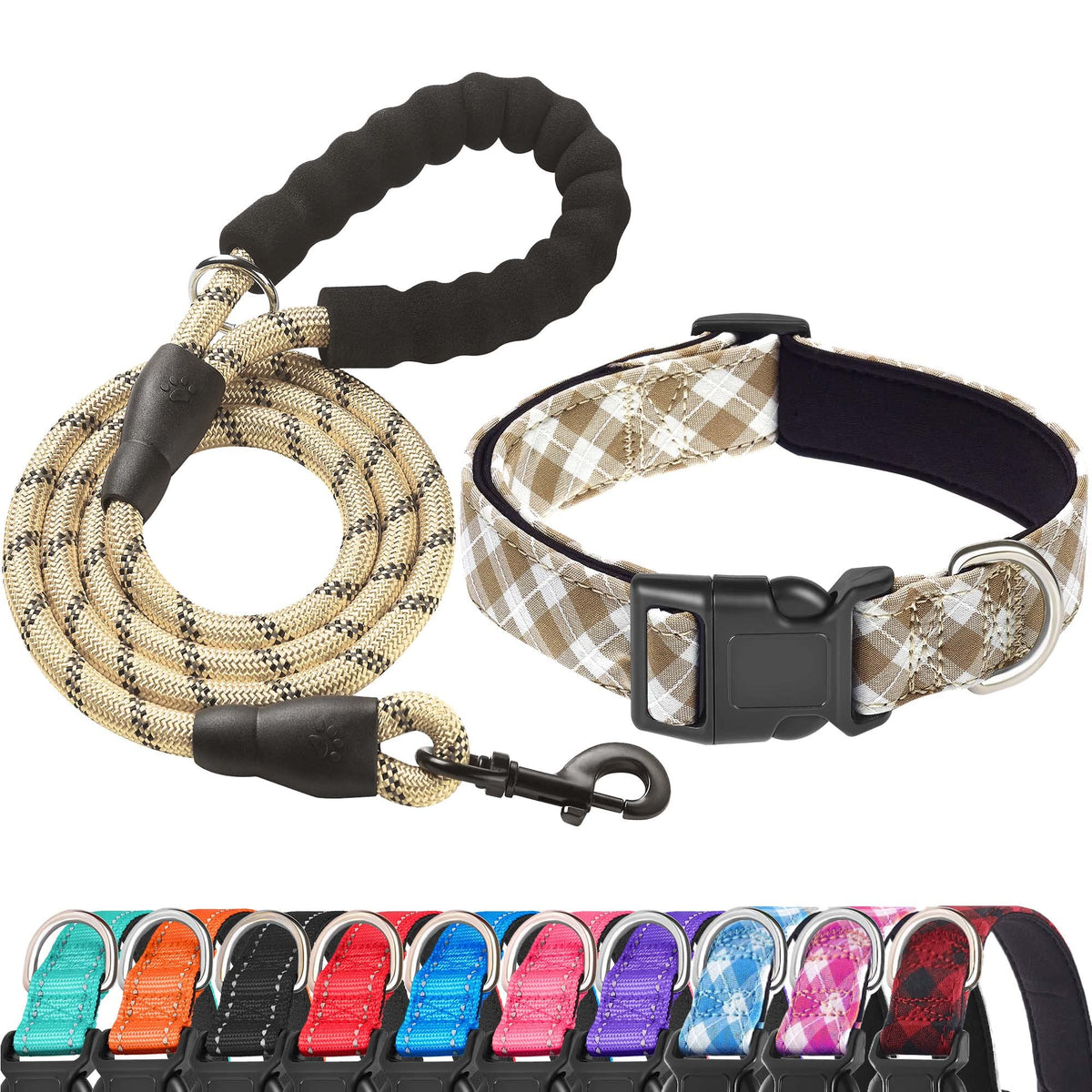 Ladoogo Reflective Dog Collar Padded with Soft Neoprene, Medium, Turquoise