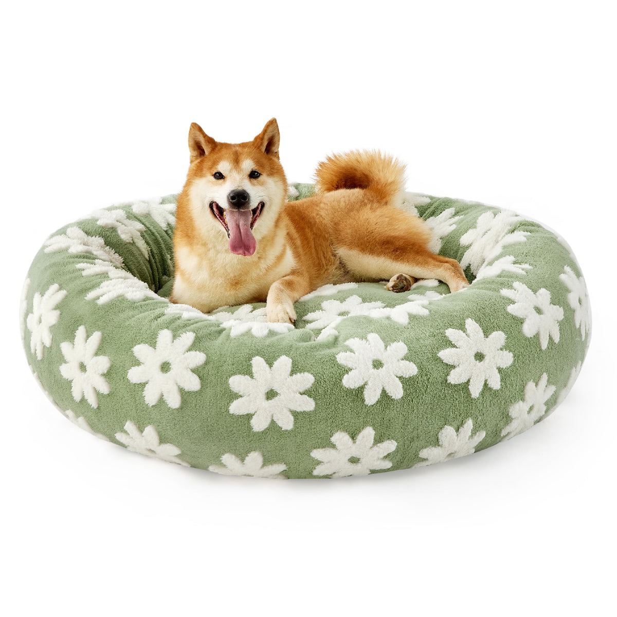 LE SURE Shown on TV Jacquard Donut Dog Beds Large Sized Dog,Green 36x36x8in