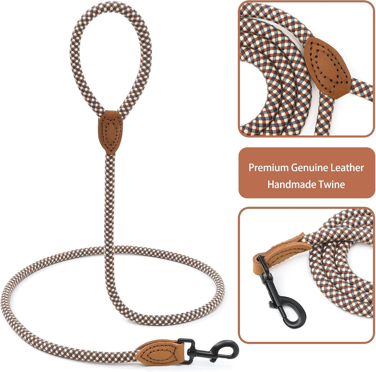 Mile High Life Dog Leash with Genuine Leather-Wrapped Ends, 4/5/6FT