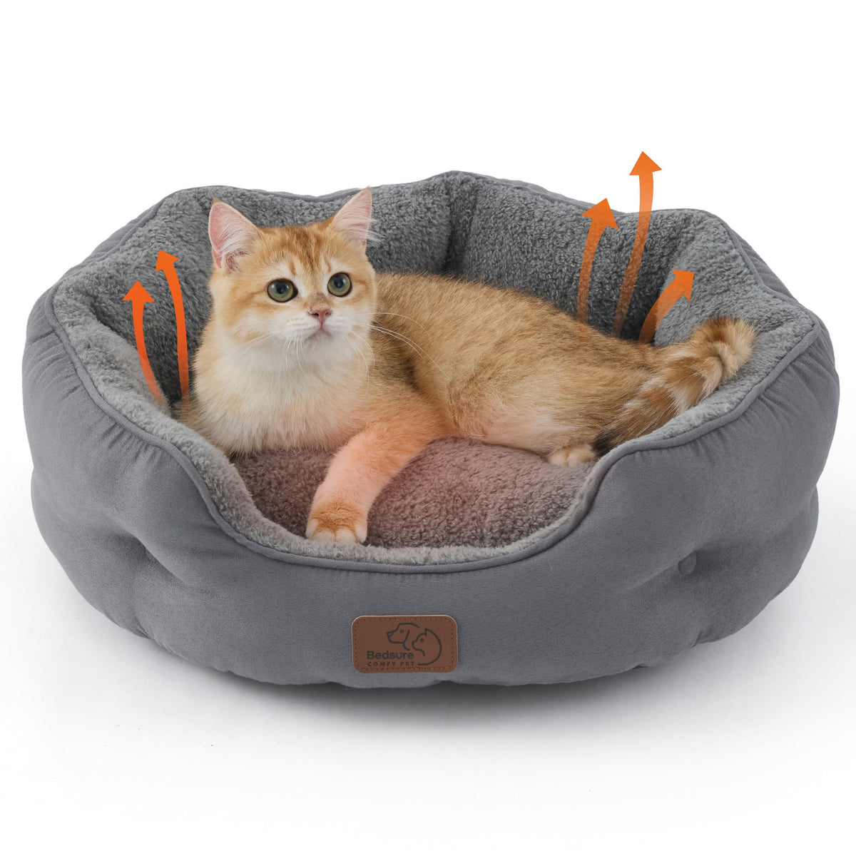 Bedsure Small Dog Bed Washable,Round Cat Beds for Indoor Cats,20in Camel