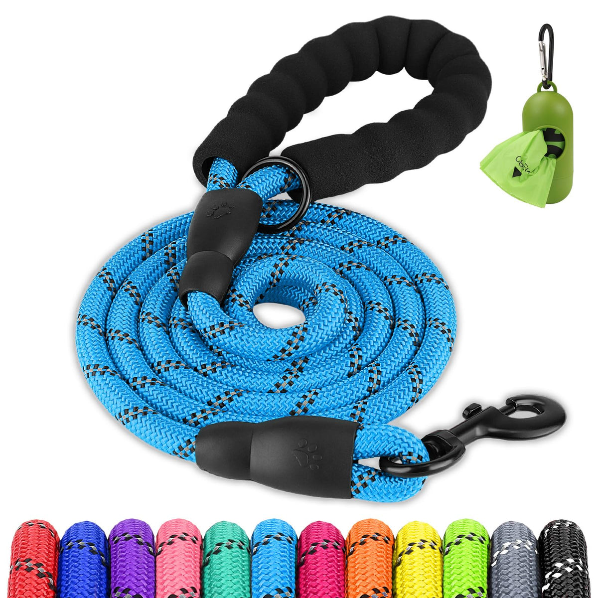 Joytale Rope Dog Leash for Medium Large Dogs, Padded Handle, 6FT, Black
