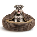 Small Dog Bed with Attached Blanket, Cozy Donut Cuddler Anti-Anxiety Hooded Pet Beds Calming Cave Bed. Orthopedic Round Puppy Beds for Dogs or Cats Washable, Anti-Slip Bottom, 23inch