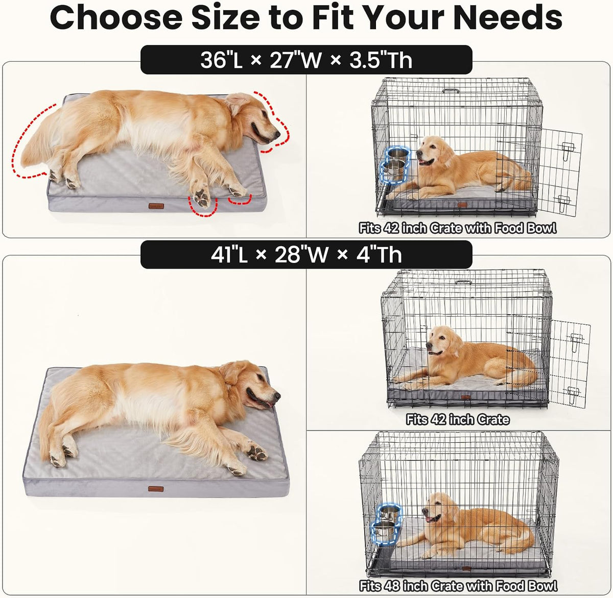 OhGeni Orthopedic Large Dog Bed, Reversible Memory Foam, 41 inch-XL(Gray)