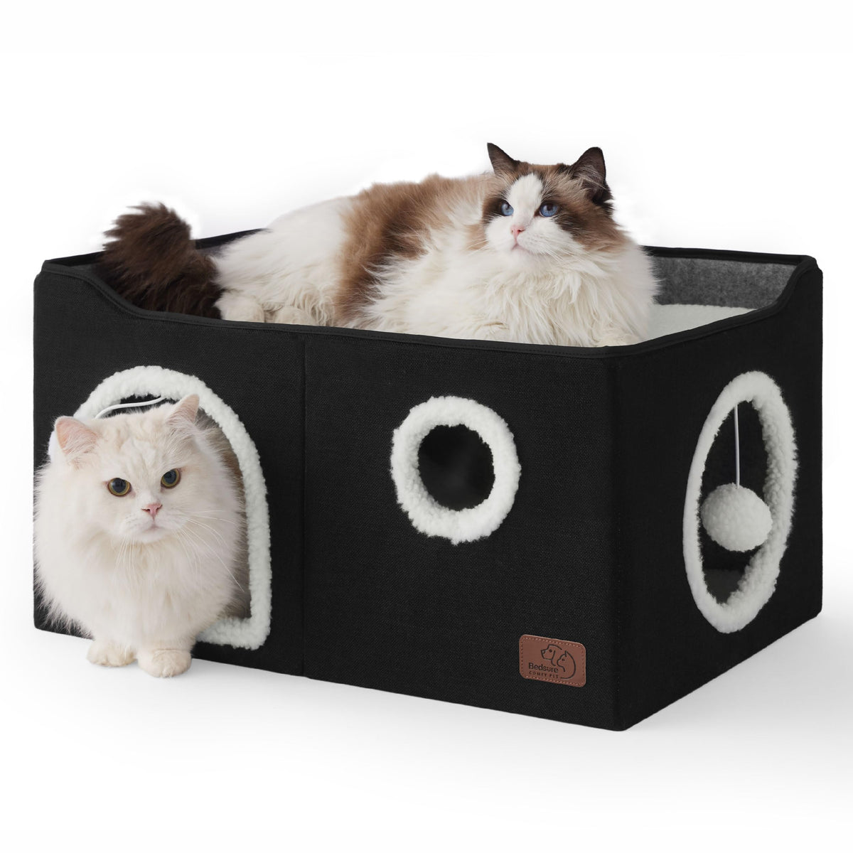 Bedsure Cat House Bed for Indoor Cats with Fluffy Ball and Scratch Pad,Grey