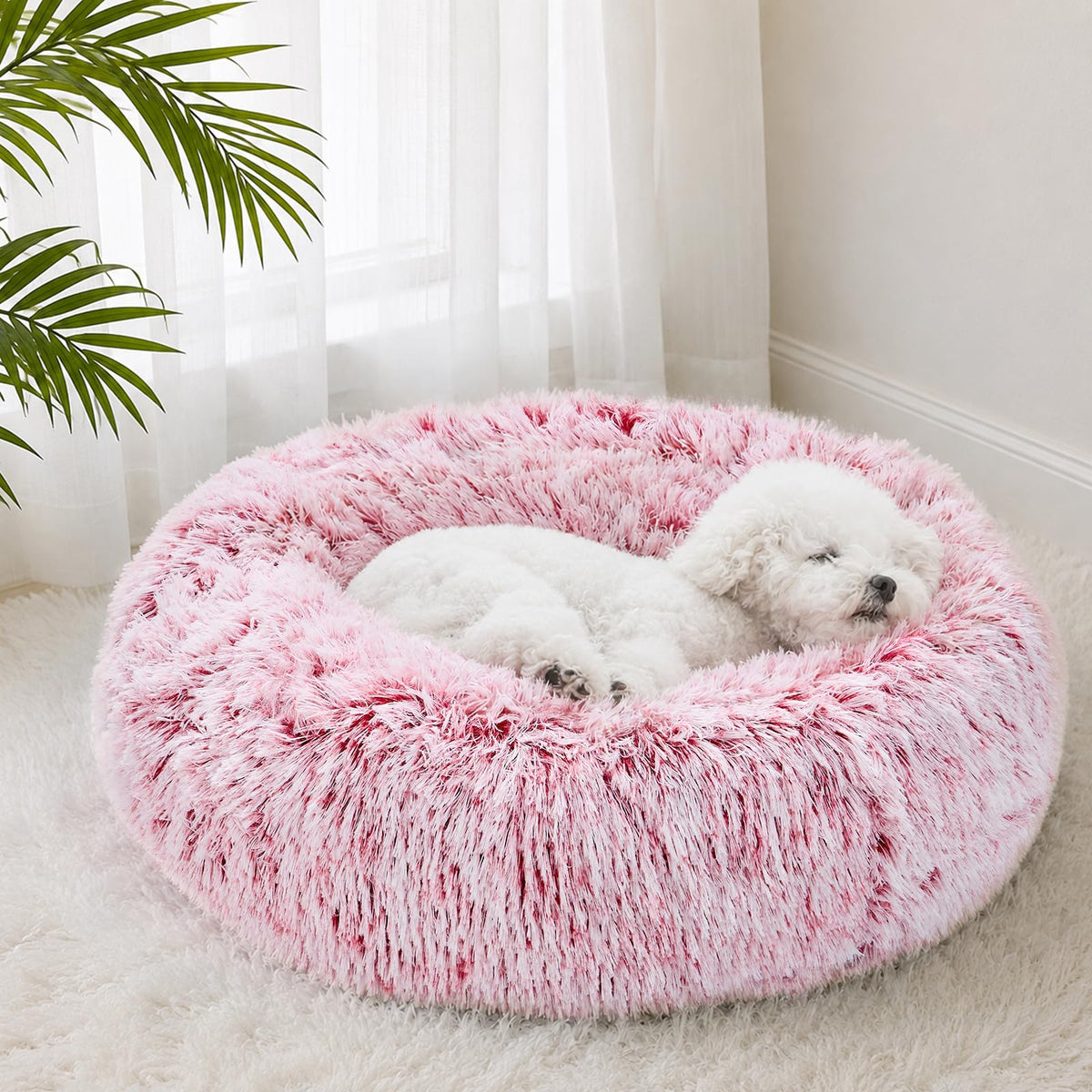 JOLLYVOGUE Small Dog Bed, Calming Dog Beds for Small Dogs & Indoor Cats - 20 Inches Donut Washable Cat Bed for Kittens & Puppies, Round Fluffy Plush Faux Fur Pet Beds(Smoke Grey)