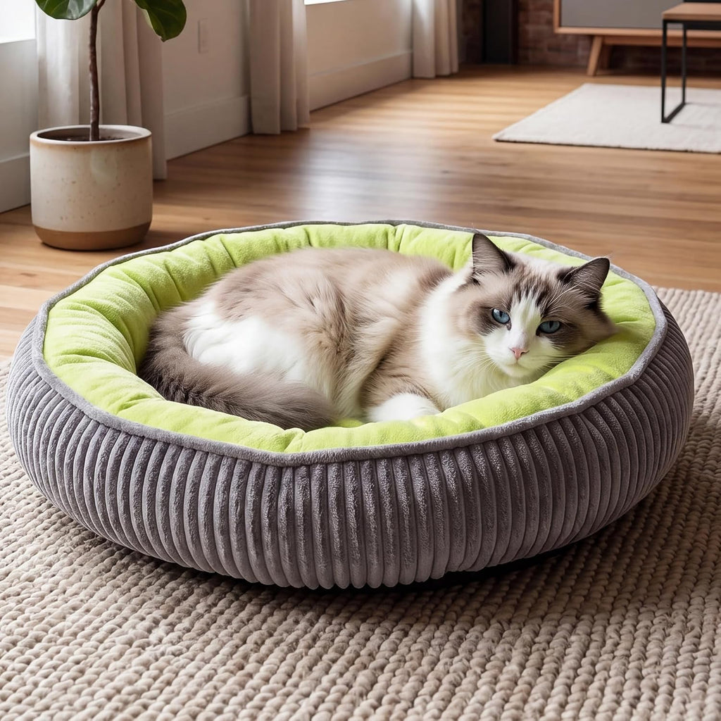 Calming Dog Bed for Small Dogs, Velvet Corduroy Washable Donut Pet Bed