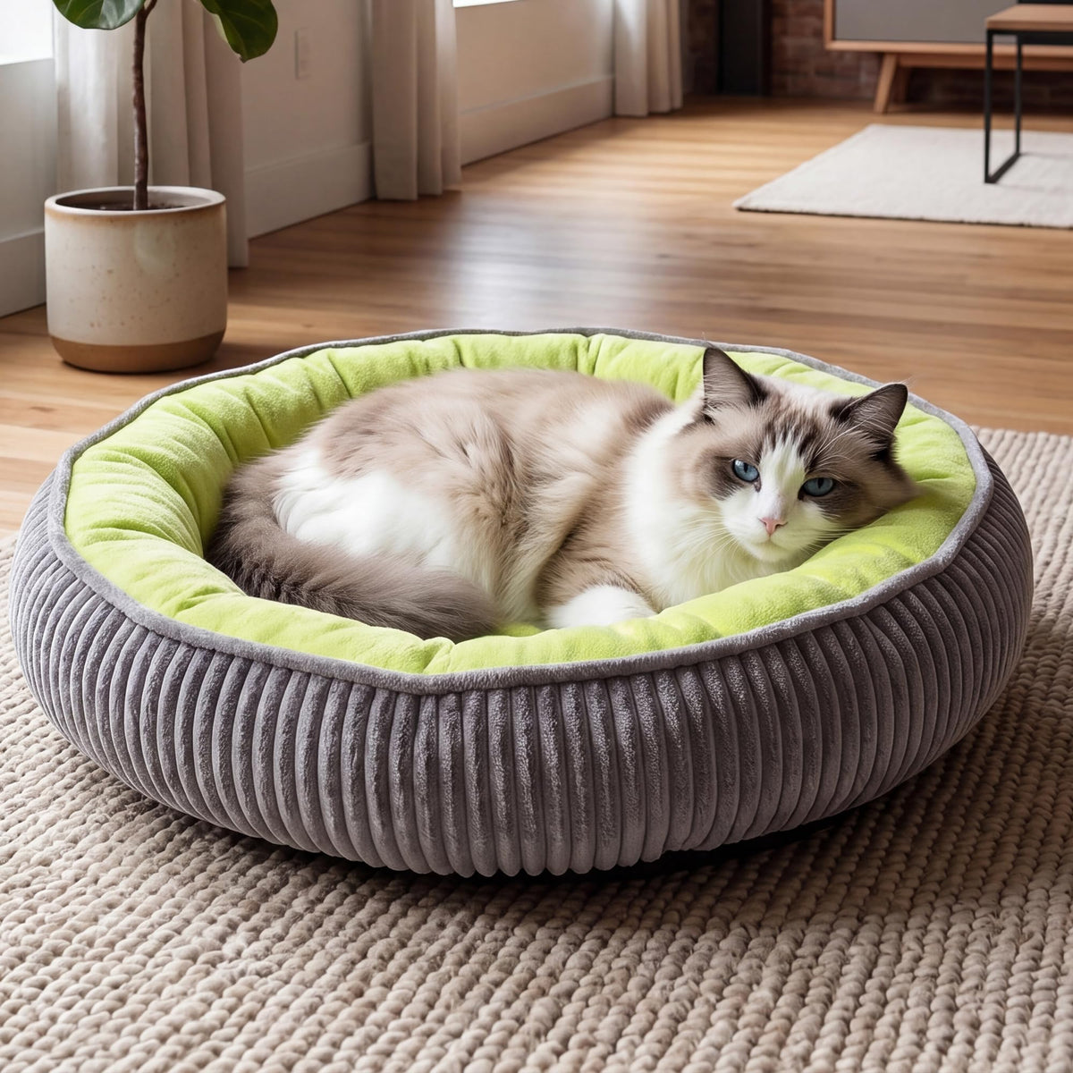 Calming Dog Bed for Small Dogs, Velvet Corduroy Washable Donut Pet Bed