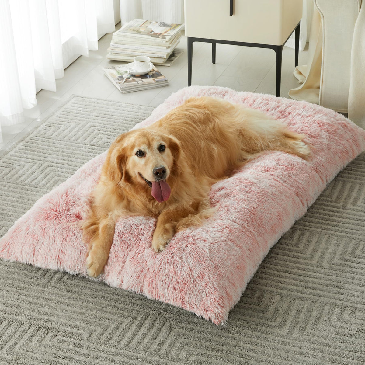 BFPETHOME Dog Beds for Large Dogs, Plush Dog Crate Bed Fluffy Cozy Kennel Pad for Sleeping &Ease Anxiety, Washable Pet Mats with Anti-Slip Bottom for Large Dogs, Grey