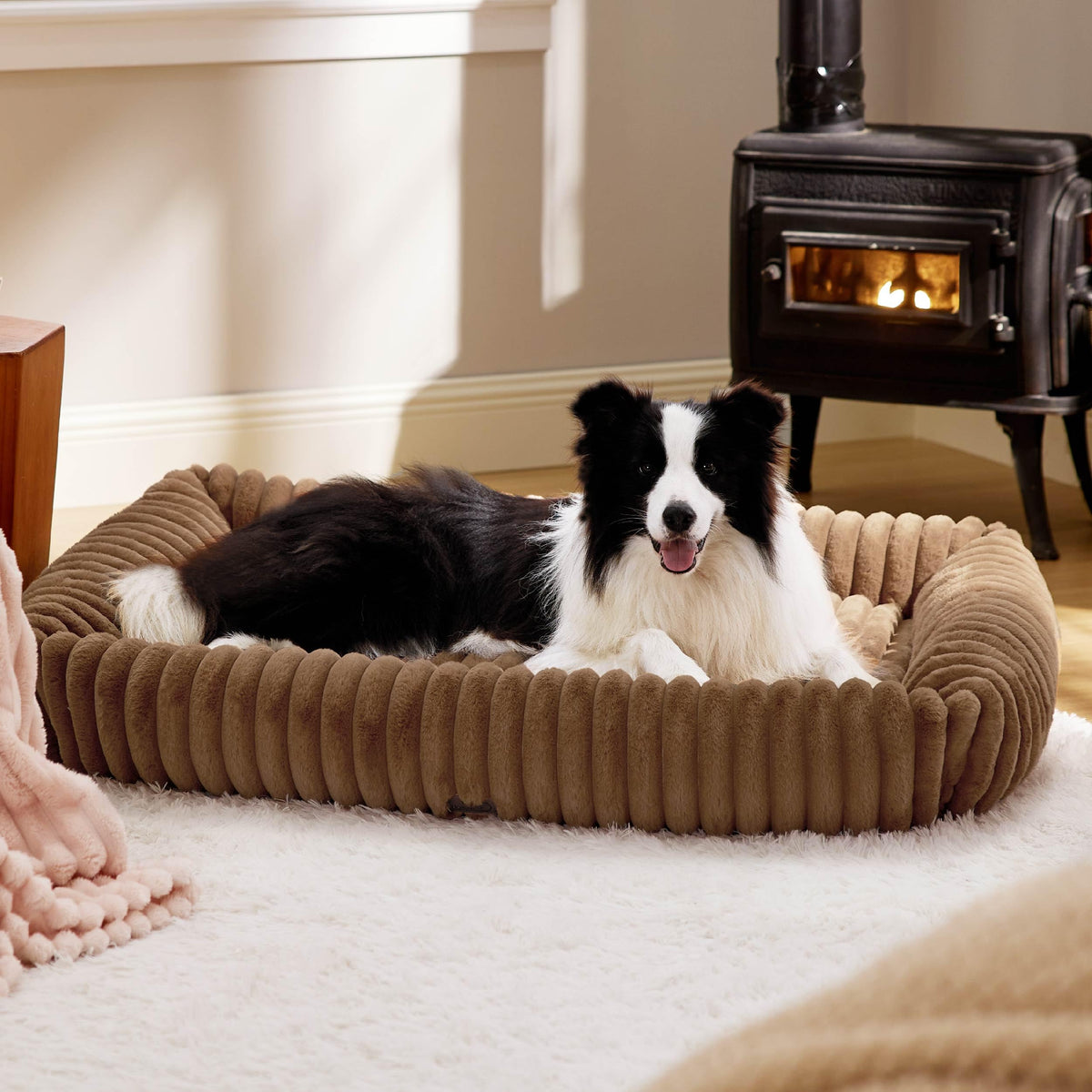 Bedsure ComfyFleece® Cute Dog Bed for Small Medium Dogs Washable,25in Cream