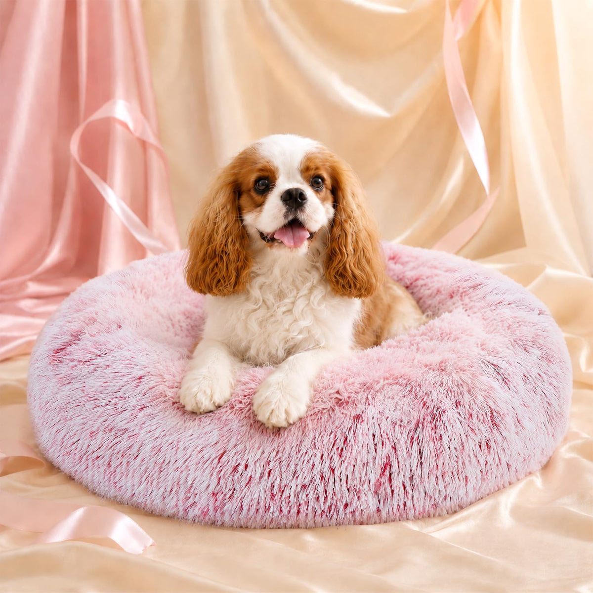 JOLLYVOGUE Small Dog Bed, Calming Dog Beds for Small Dogs & Indoor Cats - 20 Inches Donut Washable Cat Bed for Kittens & Puppies, Round Fluffy Plush Faux Fur Pet Beds(Smoke Grey)