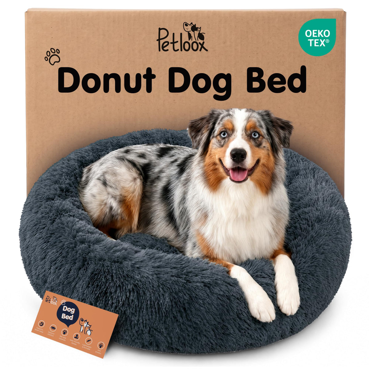 Calming Donut Dog Bed for Small Dogs, Round Dog Bed for Medium & Large Dogs