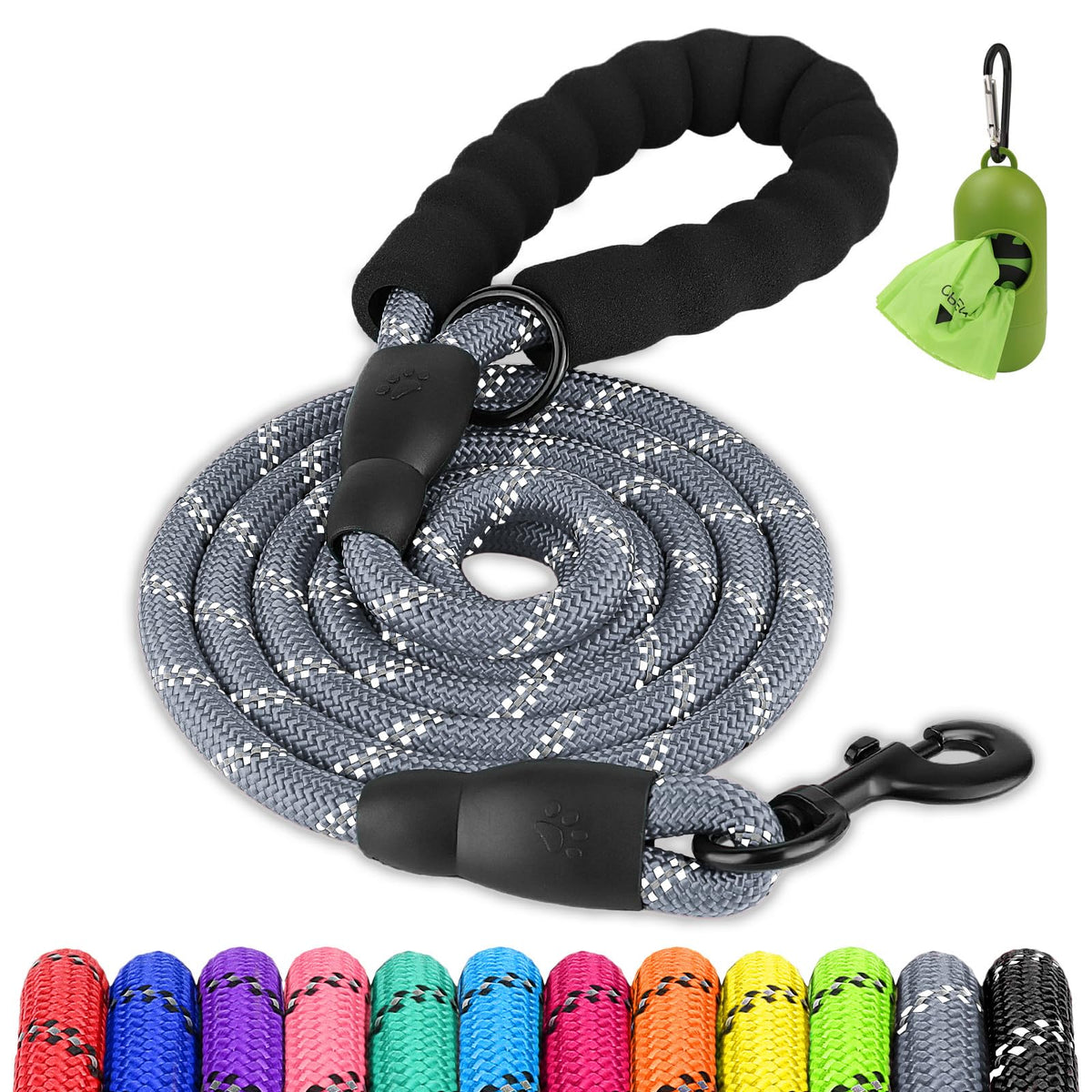 Joytale Rope Dog Leash for Medium Large Dogs, Padded Handle, 6FT, Black