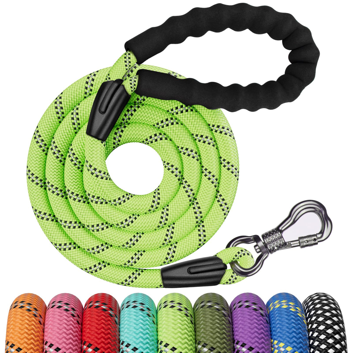 NTR Heavy Duty Dog Leash, 15FT Training Leash with Swivel Lockable Hook, Padded Handle and Highly Reflective Threads, Long Lead for Walking, Hunting, Camping, Backyard for Small Medium Large Dog