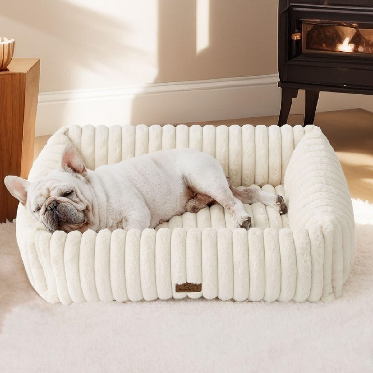 Bedsure ComfyFleece® Cute Dog Bed for Small Medium Dogs Washable,25in Cream