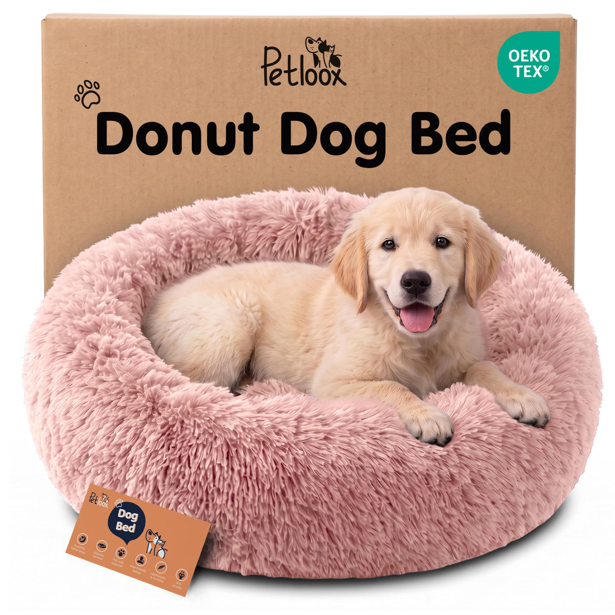 Calming Donut Dog Bed for Small Dogs, Round Dog Bed for Medium & Large Dogs