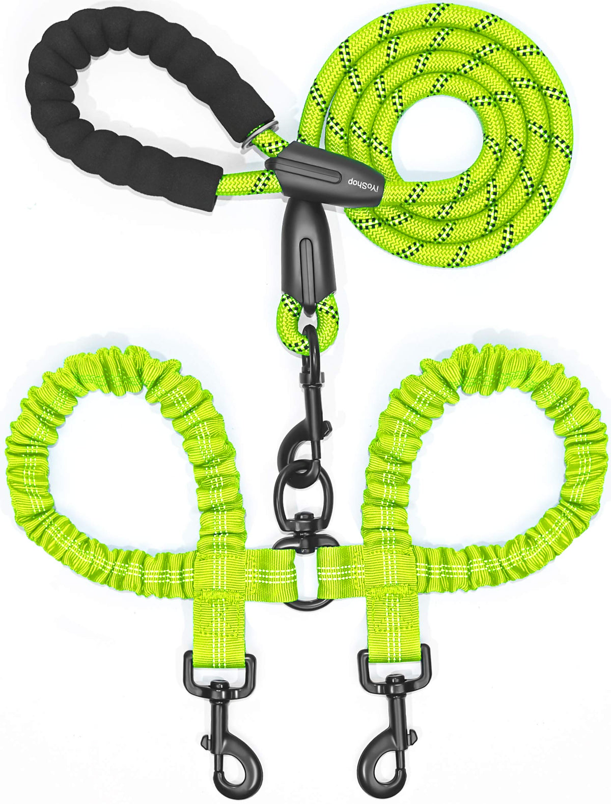 iYoShop Double Dog Leash, 360° Swivel, No Tangle, Large, 25-150 lbs, Black
