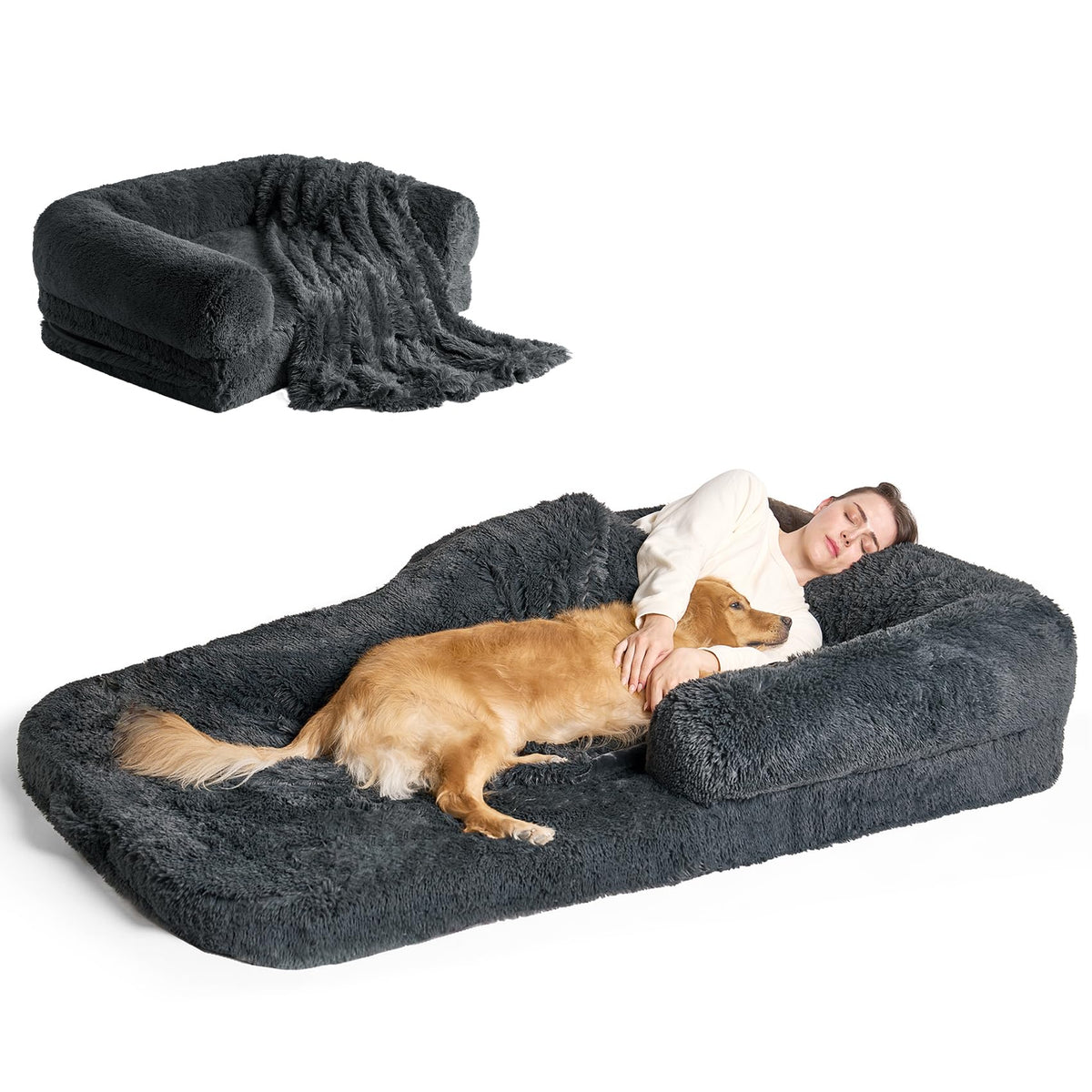 EHEYCIGA Orthopedic Foldable Human Dog Bed - 72x44x11, Grey