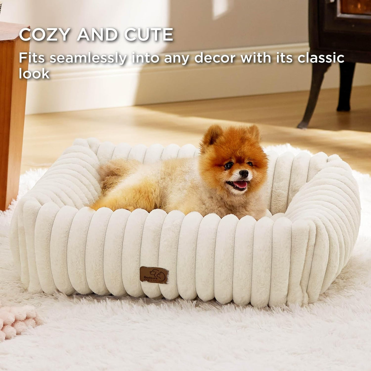 Bedsure ComfyFleece® Cute Dog Bed for Small Medium Dogs Washable,25in Cream