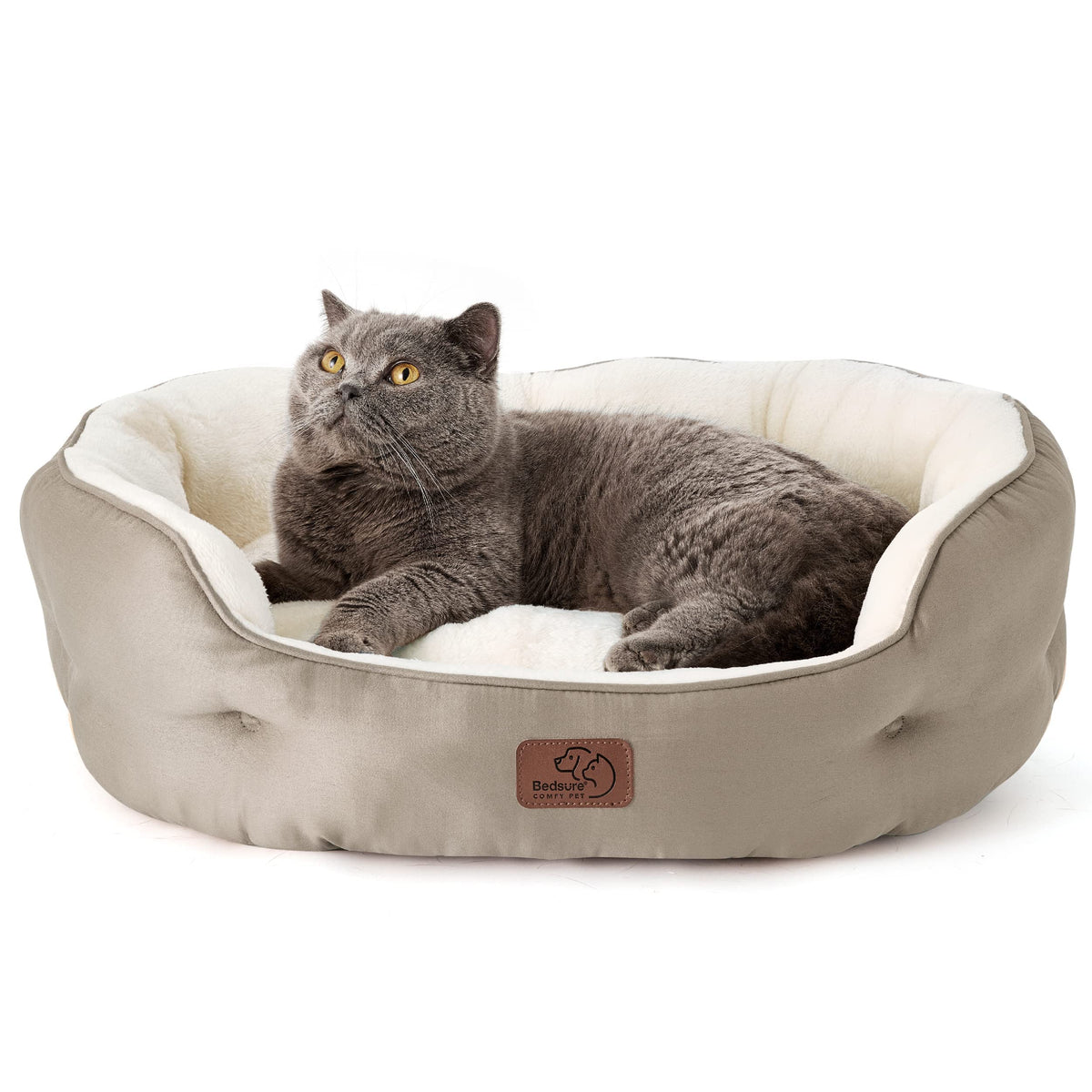 Bedsure Small Dog Bed Washable,Round Cat Beds for Indoor Cats,20in Camel