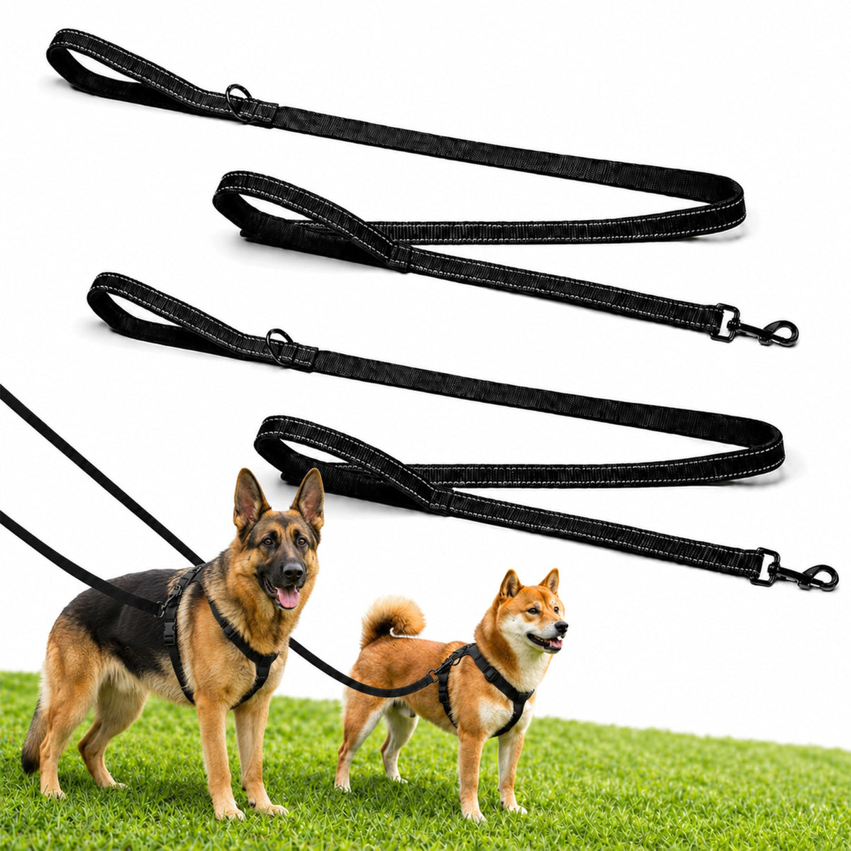 2 Pack Dog Leash, 6 FT Heavy Duty Dual Handle Reflective Leash for Dogs