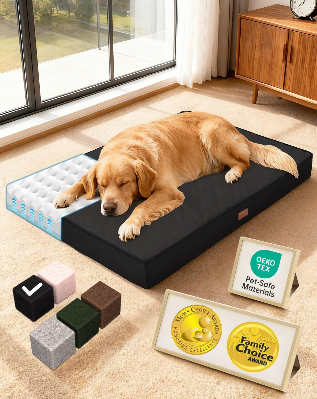 OhGeni Orthopedic Large Dog Bed, Reversible Memory Foam, 41 inch-XL(Gray)