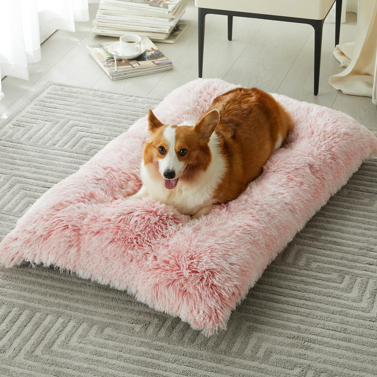 BFPETHOME Dog Beds for Large Dogs, Plush Dog Crate Bed Fluffy Cozy Kennel Pad for Sleeping &Ease Anxiety, Washable Pet Mats with Anti-Slip Bottom for Large Dogs, Grey