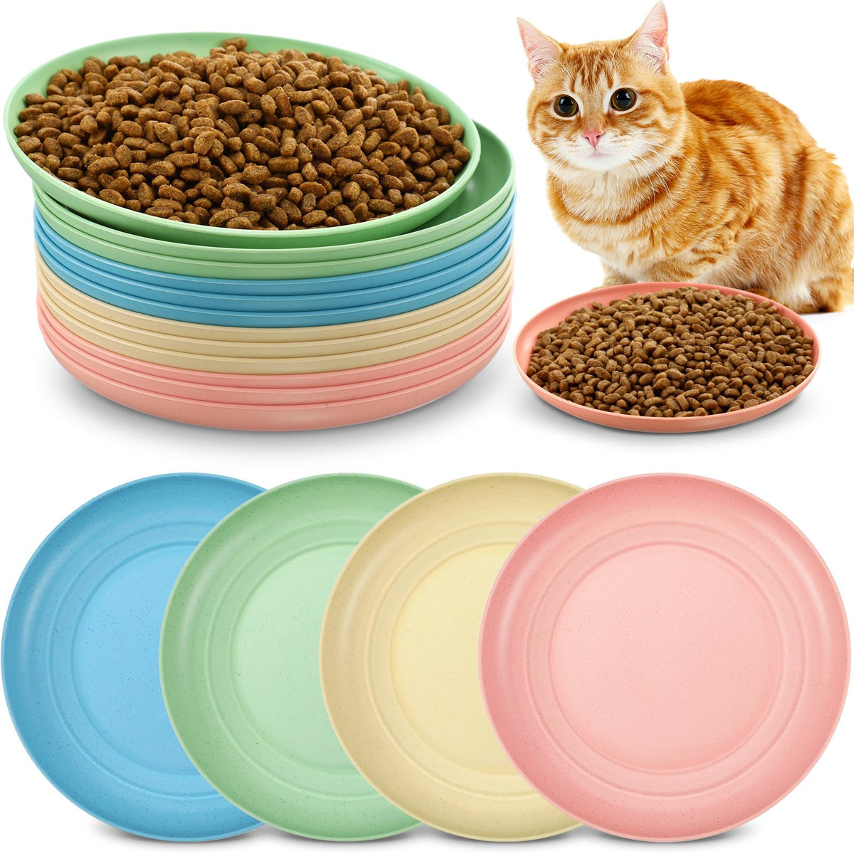 Gerrii 12 Pcs Cat Dish 6 Inch Shallow Wide Cat Bowls,Vintage Colors,Classic