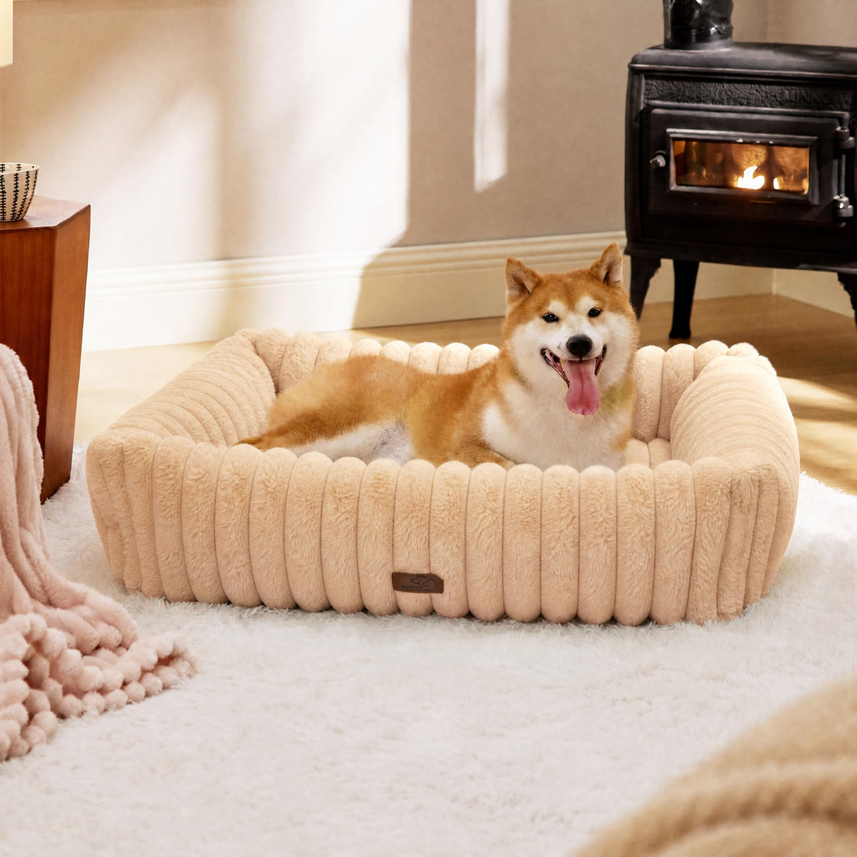 Bedsure ComfyFleece® Cute Dog Bed for Small Medium Dogs Washable,25in Cream