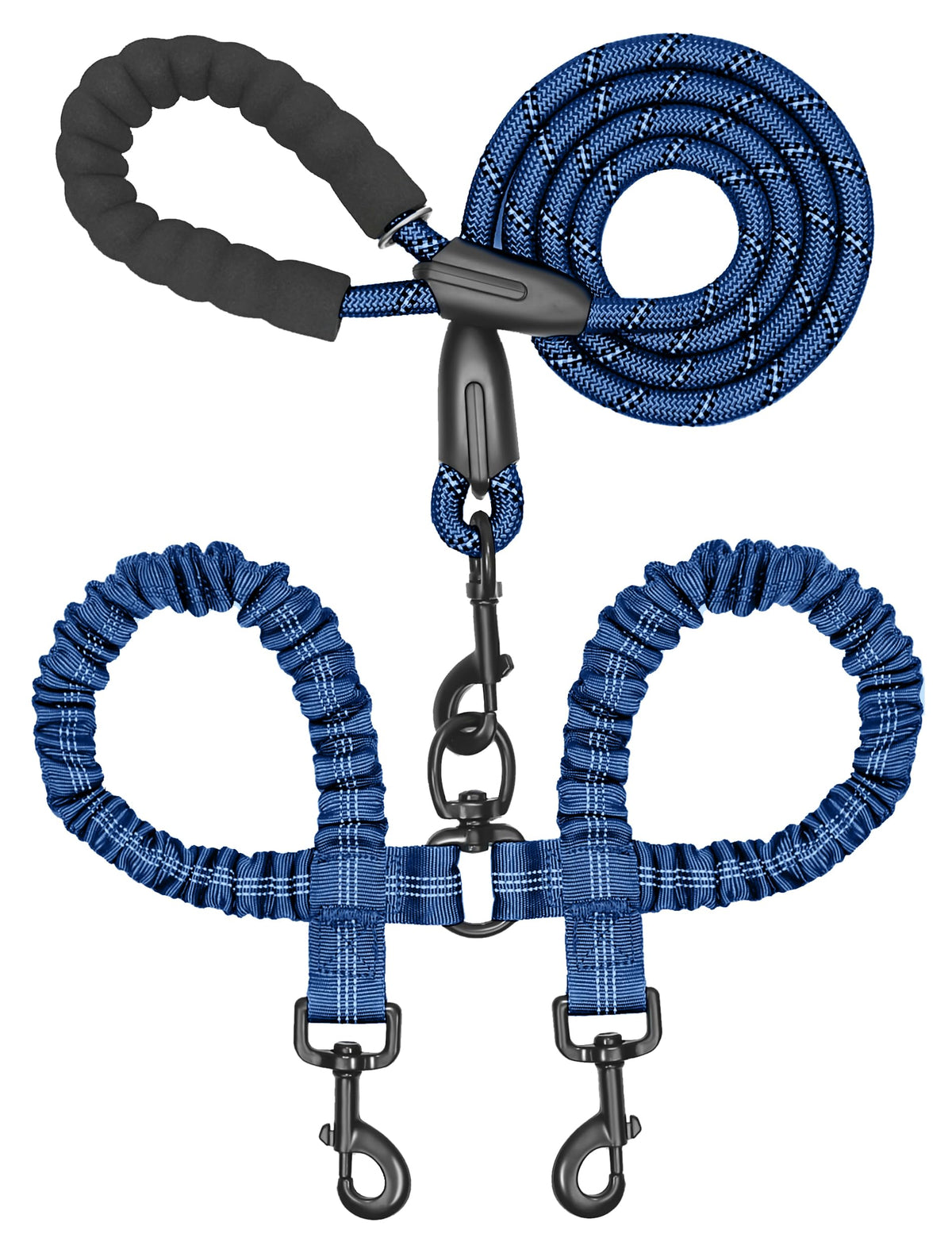 iYoShop Double Dog Leash, 360° Swivel, No Tangle, Large, 25-150 lbs, Black
